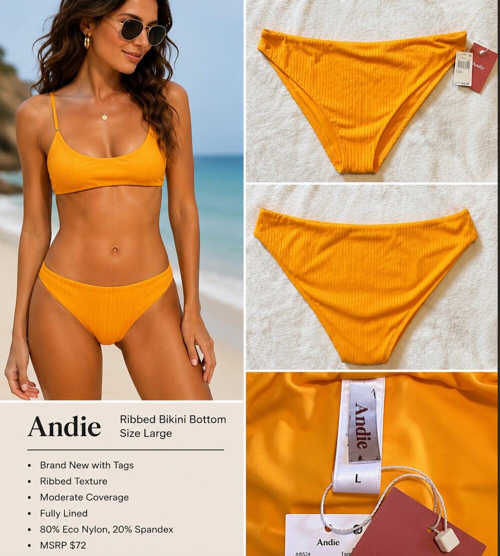 Andie NWT Ribbed Bikini Bottom Large Marigold